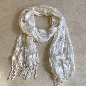 Cream Linen Silk Striped Scarf